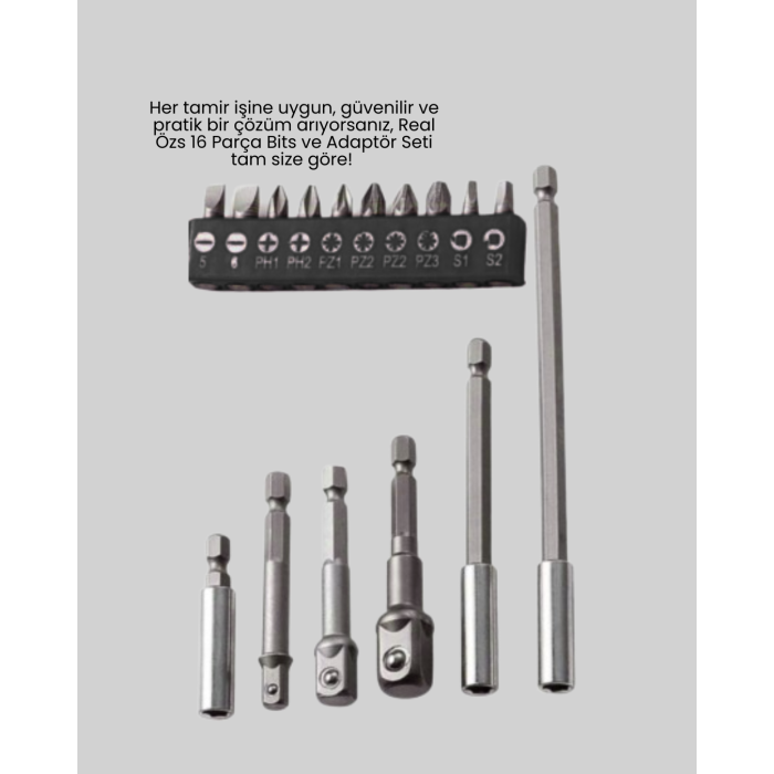Ergonomik 16 Parça Bits Tornavida Uç ve Adaptör Seti