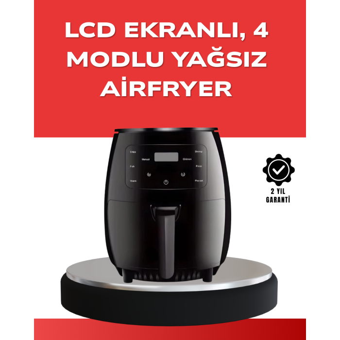 Büyük Boy 6 Litre Airfryer 2400W Sesli Uyarı LCD Ekran