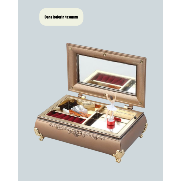 Piyano Şeklinde Balerinli Müzik Kutusu Takı Bölmeli Şık Model