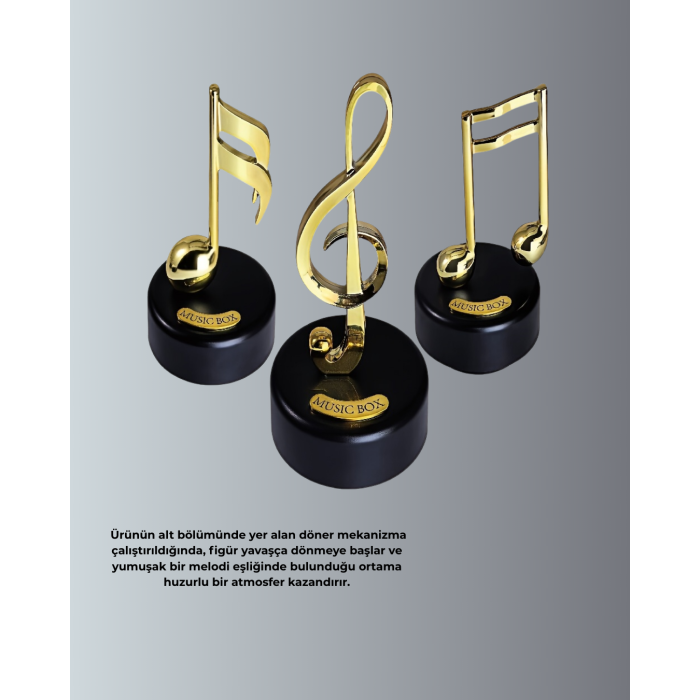 Sol Anahtarı Figürlü Dönen Müzik Kutusu Altın Renk Dekoratif