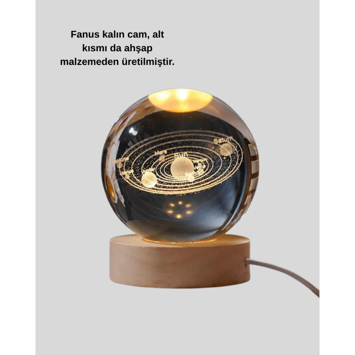 USB Bağlantılı Işıklı Kristal Küre Modern Ahşap Tabanlı Dekor