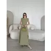 Keten Yandan Yırtmaçlı Uzun Sıfır Kolsuz Elbise - Yeşil