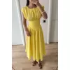 Kadın Kolsuz Bel Detaylı Yazlık Poplin Kumaş Uzun Elbise - Sarı