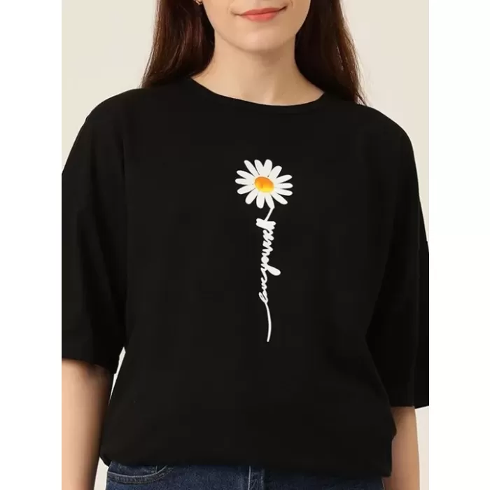 Baskılı Kadın T-shirt - Siyah