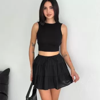 Keten Şortlu Etek - Siyah