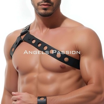Yuvarlak Delik Detaylı Şık Erkek Omuz Harness, Deri Omuz Harness - APFTM218