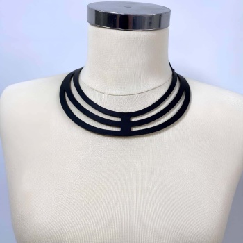 Halka Detraylı Şık Deri Choker, Deri Kolye - APFT1413