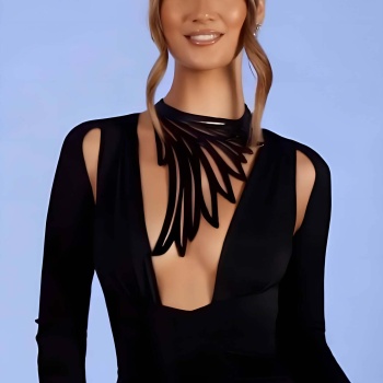 Lazer Kesim Kanat Detaylı Choker, Deri Kolye - APFT1418
