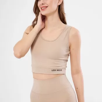 Kadın Fitilli Baskılı Crop - Bej