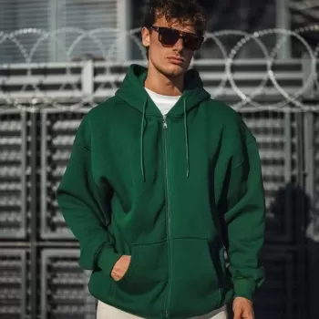 Oversize Tam Fermuarlı Uzun Kol Hırka - Haki