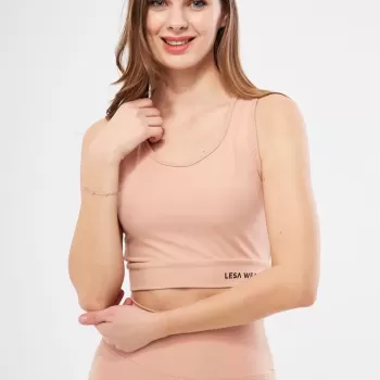 Kolsuz Sporcu Baskılı Crop - Bej