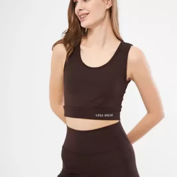 Kolsuz Sporcu Baskılı Crop - Kahve