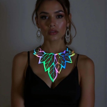 Rainbow Reflektörlü Büyük Yaprak Choker Kolye, Tarz Lazer Kesim Kolye - APFT1417