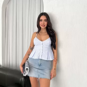 Askılı Dekolte deraylı crop - Açık Mavi