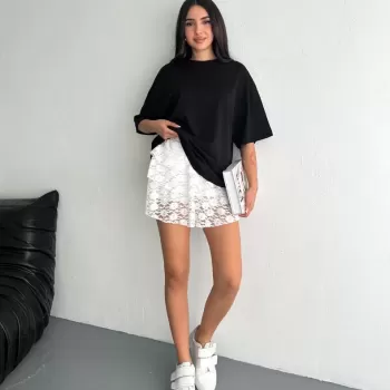 Dantel Şortlu Etek - Beyaz