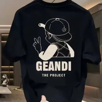Geniş Kesim Pamuklu Tişört - GANDHI The Project Baskılı, Siyah, Rahat Kesim, Kısa Kollu, Günlük Kıyafet, Her Gün Giyilebilecek Tişört- Siyah