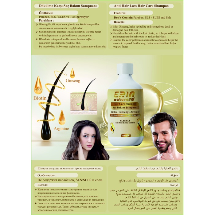 Erin Natural Saç Dökülmesine Karşı Bakım Şampuanı 500 ml
