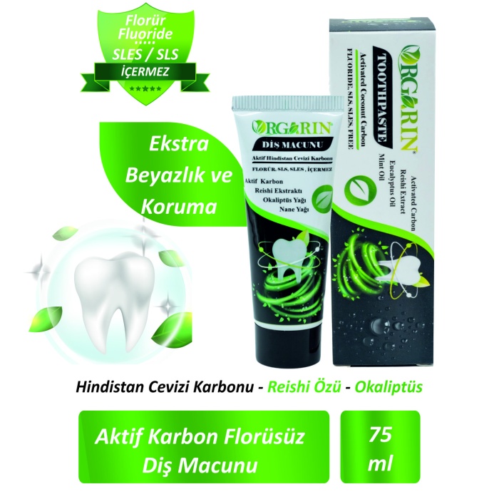 Orgarin Aktif Karbonlu Florürsüz Diş Macunu 75 gr