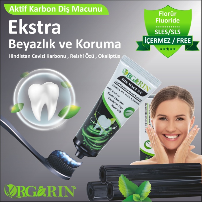 Orgarin Aktif Karbonlu Florürsüz Diş Macunu 75 gr