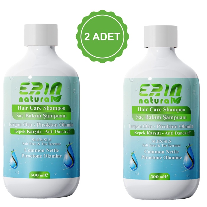 2 Adet Erin Natural Kepek Karşıtı Saç  Bakım Şampuanı 500 ml