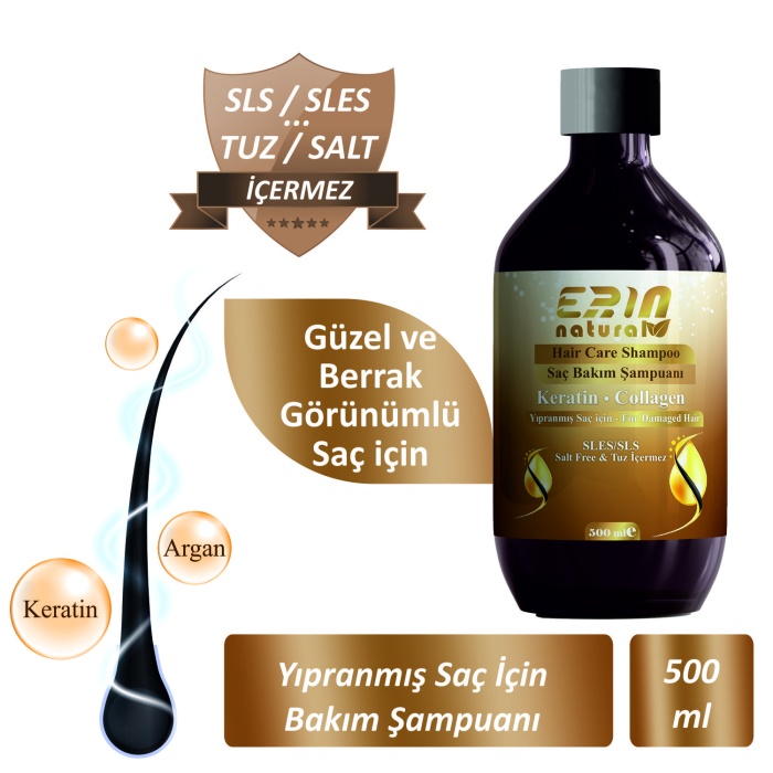2 Adet Erin Natural Yıpranmış Saç İçin  Bakım Şampuanı 500 ml