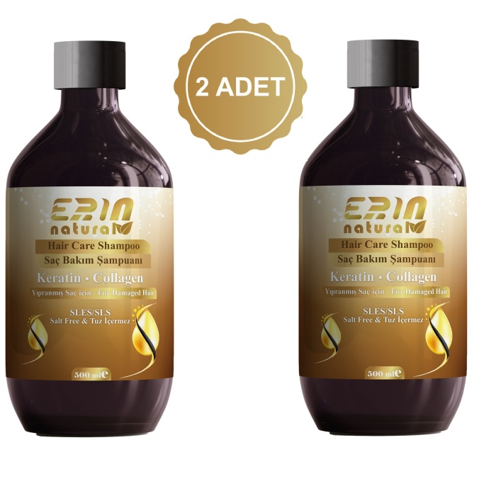 2 Adet Erin Natural Yıpranmış Saç İçin  Bakım Şampuanı 500 ml