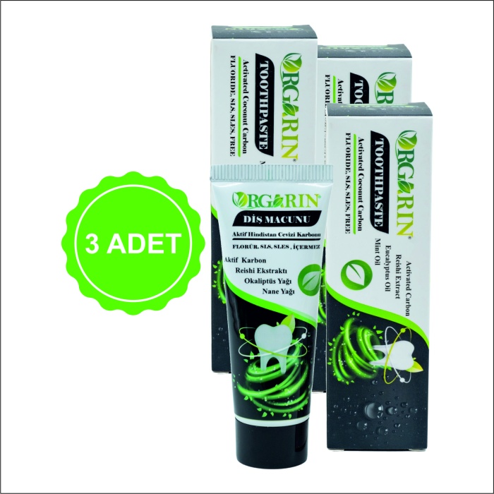 3 Adet Orgarin Aktif Karbonlu Florürsüz Diş Macunu 75 gr