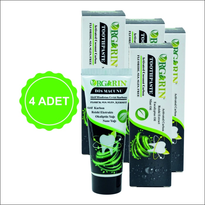4 Adet Orgarin Aktif Karbonlu Florürsüz Diş Macunu 75 gr