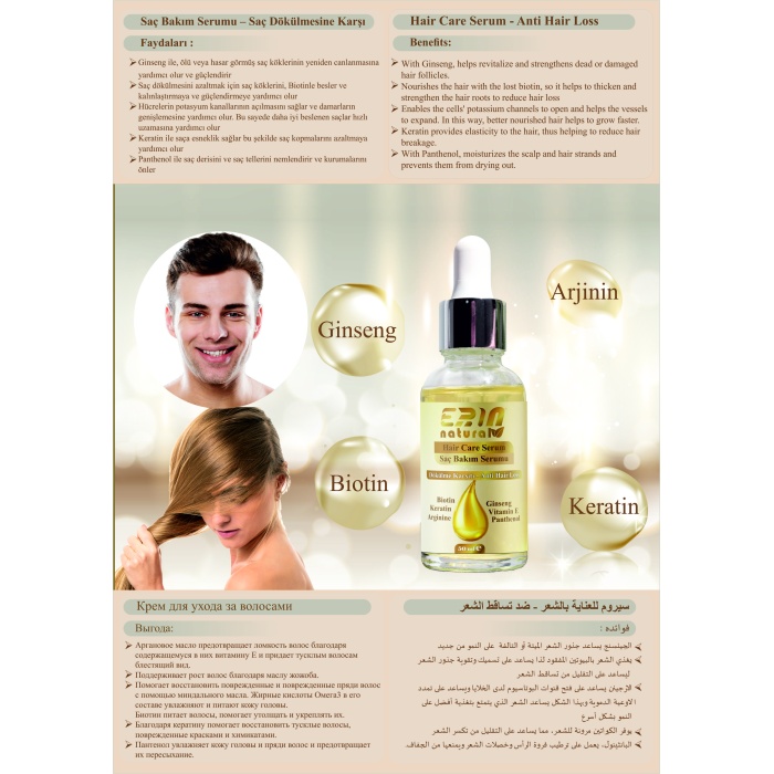 2 Adet Erin Natural Saç Dökülmesine Karşı Bakım Serumu 50 ml
