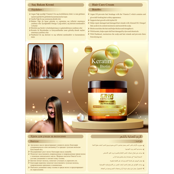 Erin Natural  Onarıcı ve Dolgunlaştırıcı Saç Bakım Kremi 200 ml