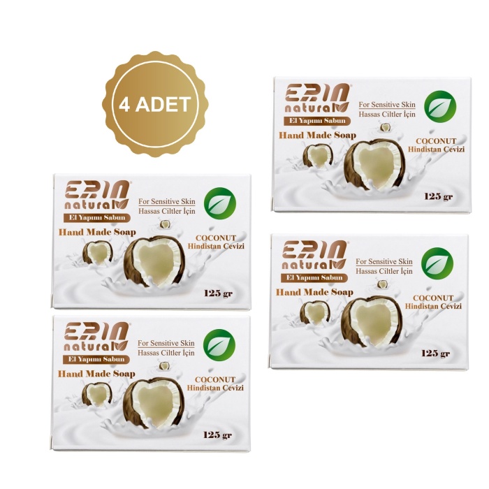 4 Adet Erin Natural El Yapımı Hindistan Cevizi Yağlı Sabun 125 gr