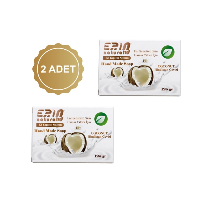 2 Adet Erin Natural El Yapımı Hindistan Cevizi Yağlı Sabun 125 gr
