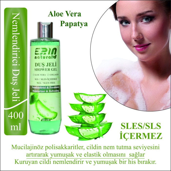 2 Adet Erin Natural Sülfat İçermeyen Nemlendirici Duş Jeli 400 ml