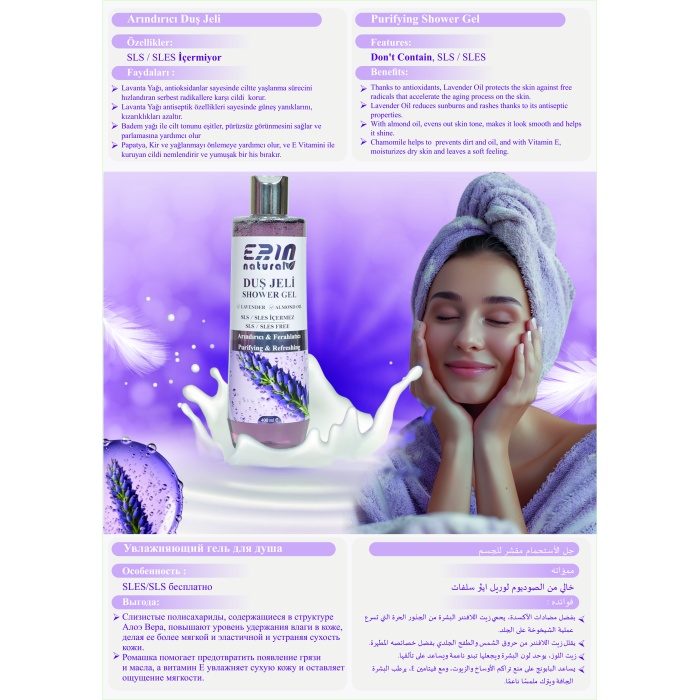 2 Adet Erin Natural Sülfat İçermeyen Arındırıcı Duş Jeli 400 ml