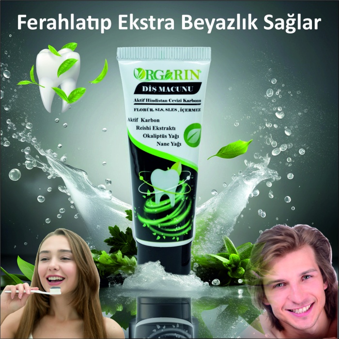 Orgarin Aktif Karbonlu Florürsüz Diş Macunu 75 gr