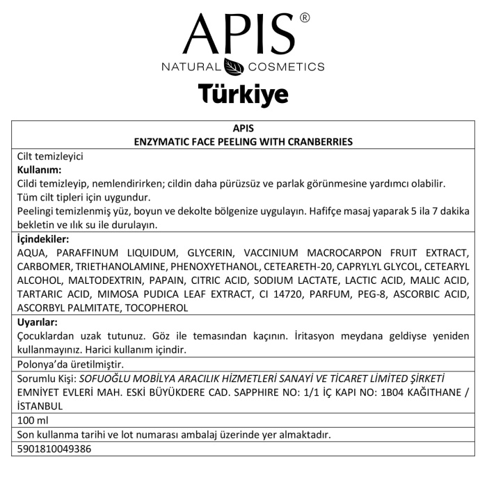 Kızılcık İçeren Enzimatik Yüz Peelingi - 100ml