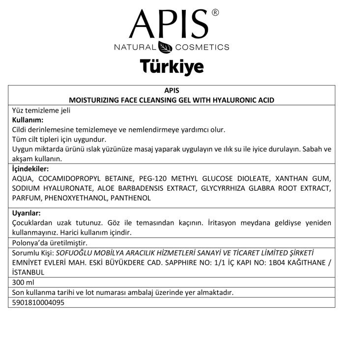 Hyaluronik Asit İçeren Nemlendirici Yüz Temizleme Jeli - 300ml