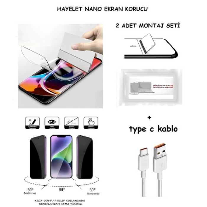 Omix X700 Nano Ekran Koruyucu  Esnek MAT HAYALET + Type C Kablo