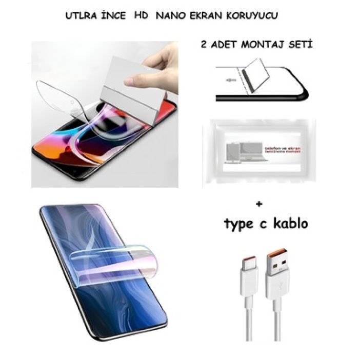 Omix X700 Nano Ekran Koruyucu Ultra İNCE Esnek Hd Şeffaf + Type C Kablo