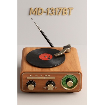 Plak Çalar Görünümlü Retro Pikap Radyo Bluetooth Hoparlör MD-1317BT