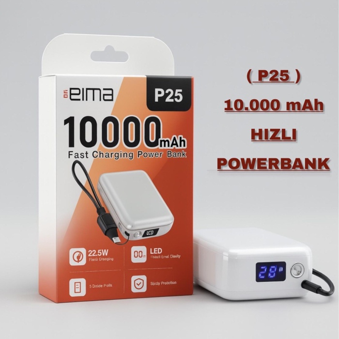 10000 Mah Hızlı Powerbank Led Göstergeli P25