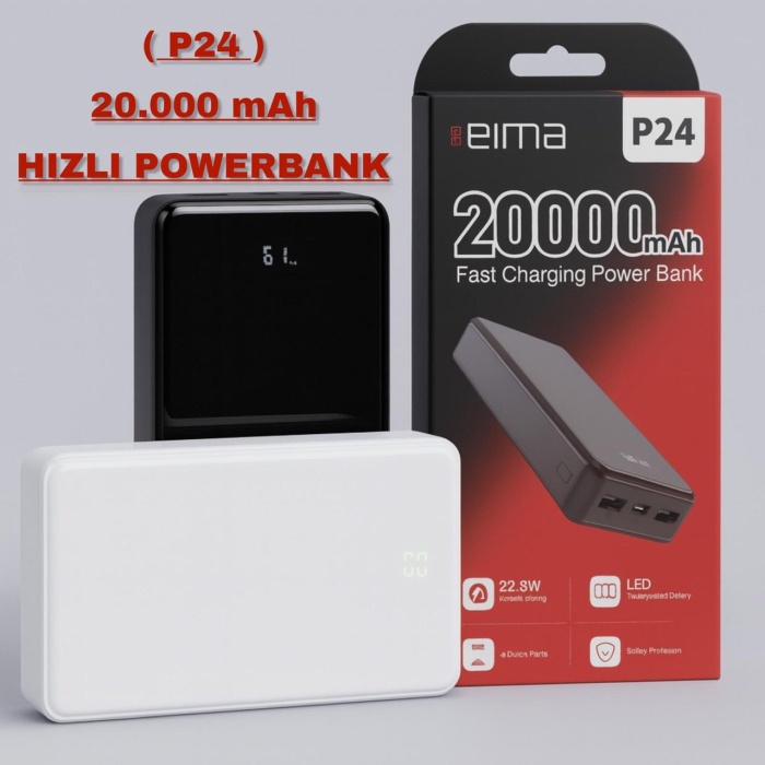 20000 Mah Hızlı Powerbank Led Göstergeli P24