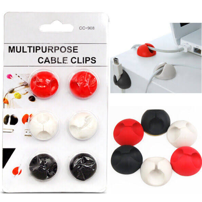 Yapışkanlı Kablo Sabitleyici Düzenleyici 6lı Paket (2 Beyaz-2 Kırmızı-2 Siyah) MZ2023-38