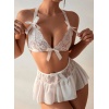 Fantazi Beyaz Dantelli Fiyonklu Seksi Babydol BC9239