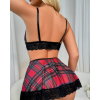 Fantezi Seksi Dantelli Ekose Sütyen Mini Etek Takım BC10128