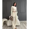 Uzun Kollu Badi ve Pantolon İkili Takım - Bej