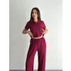 Osy Modal Yumuşak Dokulu Kumaş Kısa Kollu Yakalı T-shirt Pantalon ikili Takım- Bordo