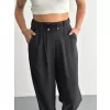 Kadın Yüksel Bel Rahat Paça Pantalon - Siyah
