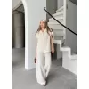 Keten Kısa Kollu Cepli Gömlek Pantolon ikili Takım - Beyaz