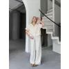 Keten Kısa Kollu Gömlek Pantolon ikili Takım - Beyaz
